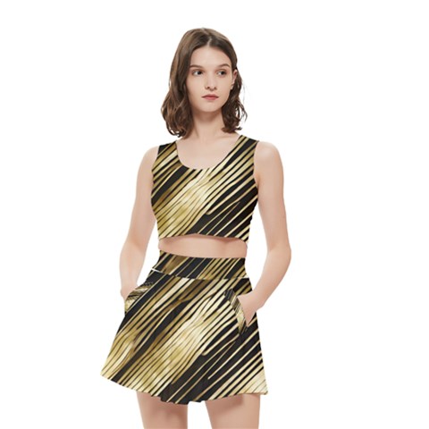 Gold Rush Women s Crop Top Pleated Skater Rave Skirt from ArtsNow.com