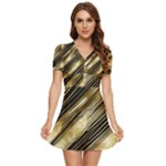 Gold Rush V-Neck High Waist Chiffon Mini Dress