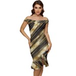 Gold Rush Off Shoulder Ruffle Split Hem Bodycon Dress