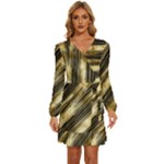 Gold Rush Long Sleeve Waist Tie Ruffle Velvet Dress