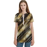 Gold Rush Women s Zip Front V-Neck Short Sleeve Casual Top Pocket Shirt