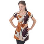 Leaves Boho Monster Nature Puff Sleeve Tunic Top