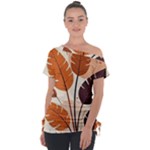 Leaves Boho Monster Nature Off Shoulder Tie-Up T-Shirt