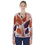 Leaves Boho Monster Nature V-Neck Long Sleeve Top