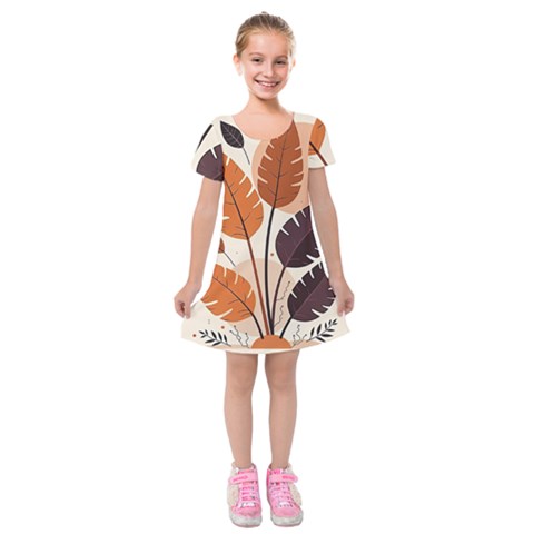 Leaves Boho Monster Nature Kids  Short Sleeve Velvet Dress from ArtsNow.com