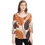 Leaves Boho Monster Nature Chiffon Quarter Sleeve Blouse