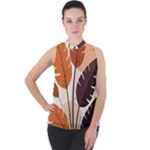 Leaves Boho Monster Nature Mock Neck Chiffon Sleeveless Top