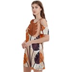 Leaves Boho Monster Nature Women s Cold Shoulder Round Neck Mini Dress