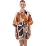 Leaves Boho Monster Nature Half Sleeve Satin Kimono 