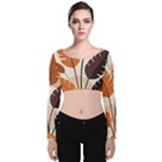 Leaves Boho Monster Nature Velvet Long Sleeve Crop Top