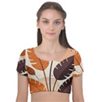 Leaves Boho Monster Nature Velvet Short Sleeve Crop Top 