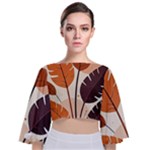 Leaves Boho Monster Nature Tie Back Butterfly Sleeve Chiffon Top