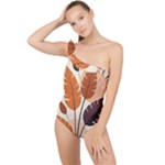 Leaves Boho Monster Nature Frilly One Shoulder Swimsuit