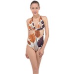 Leaves Boho Monster Nature Halter Front Plunge Swimsuit