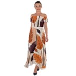 Leaves Boho Monster Nature Off Shoulder Open Front Chiffon Dress