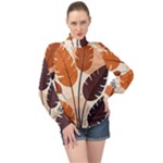 Leaves Boho Monster Nature High Neck Long Sleeve Chiffon Top