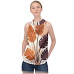 Leaves Boho Monster Nature High Neck Satin Top