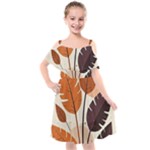 Leaves Boho Monster Nature Kids  Cut Out Shoulders Chiffon Dress