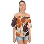 Leaves Boho Monster Nature Off Shoulder Short Sleeve Top