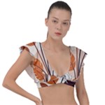 Leaves Boho Monster Nature Plunge Frill Sleeve Bikini Top