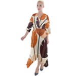 Leaves Boho Monster Nature Quarter Sleeve Wrap Front Maxi Dress