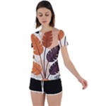 Leaves Boho Monster Nature Back Circle Cutout Sports T-Shirt