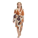 Leaves Boho Monster Nature Kids  Long Sleeve Velvet Lounge Robe