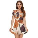 Leaves Boho Monster Nature V-Neck High Waist Chiffon Mini Dress