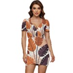 Leaves Boho Monster Nature Low Cut Cap Sleeve Mini Dress