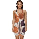 Leaves Boho Monster Nature Sleeveless Wide Square Neckline Ruched Bodycon Dress