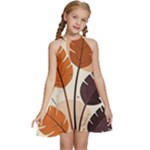 Leaves Boho Monster Nature Kids  Halter Collar Waist Tie Chiffon Dress