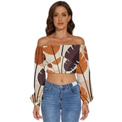 Long Sleeve Crinkled Weave Crop Top 