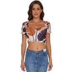 Leaves Boho Monster Nature Short Sleeve Square Neckline Crop Top 