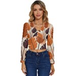 Leaves Boho Monster Nature Long Sleeve V-Neck Top