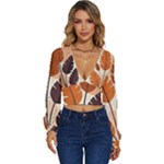 Leaves Boho Monster Nature Long Sleeve Deep-V Velour Top