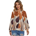 Leaves Boho Monster Nature Women s Long Sleeve Button Up Shirt