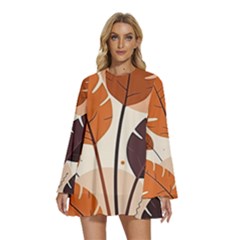 Round Neck Long Sleeve Bohemian Style Chiffon Mini Dress 