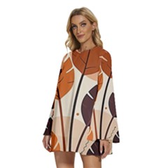 Round Neck Long Sleeve Bohemian Style Chiffon Mini Dress 