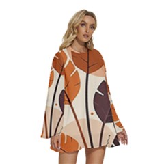 Round Neck Long Sleeve Bohemian Style Chiffon Mini Dress 