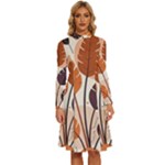 Leaves Boho Monster Nature Long Sleeve Shirt Collar A-Line Dress