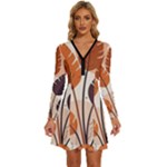 Leaves Boho Monster Nature Long Sleeve Deep V Mini Dress 