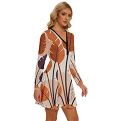 Long Sleeve Deep V Mini Dress  