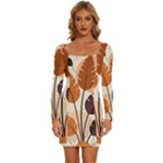 Leaves Boho Monster Nature Long Sleeve Square Neck Bodycon Velvet Dress