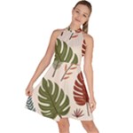 Leaves Autumn Sleeveless Halter Neck A-Line Dress