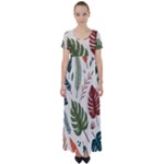 Leaves Autumn High Waist Short Sleeve Maxi Dress