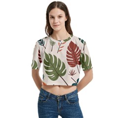 Women s Round Neck Short Sleeve Crop Top 