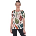 Leaves Autumn Shoulder Cut Out Short Sleeve Top