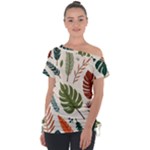 Leaves Autumn Off Shoulder Tie-Up T-Shirt