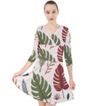 Leaves Autumn Quarter Sleeve Front Wrap Dress