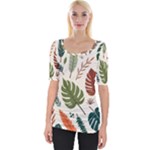 Leaves Autumn Wide Neckline T-Shirt